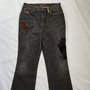 Ralph Lauren Repaired Embroidered Black Jeans Women`s (8)